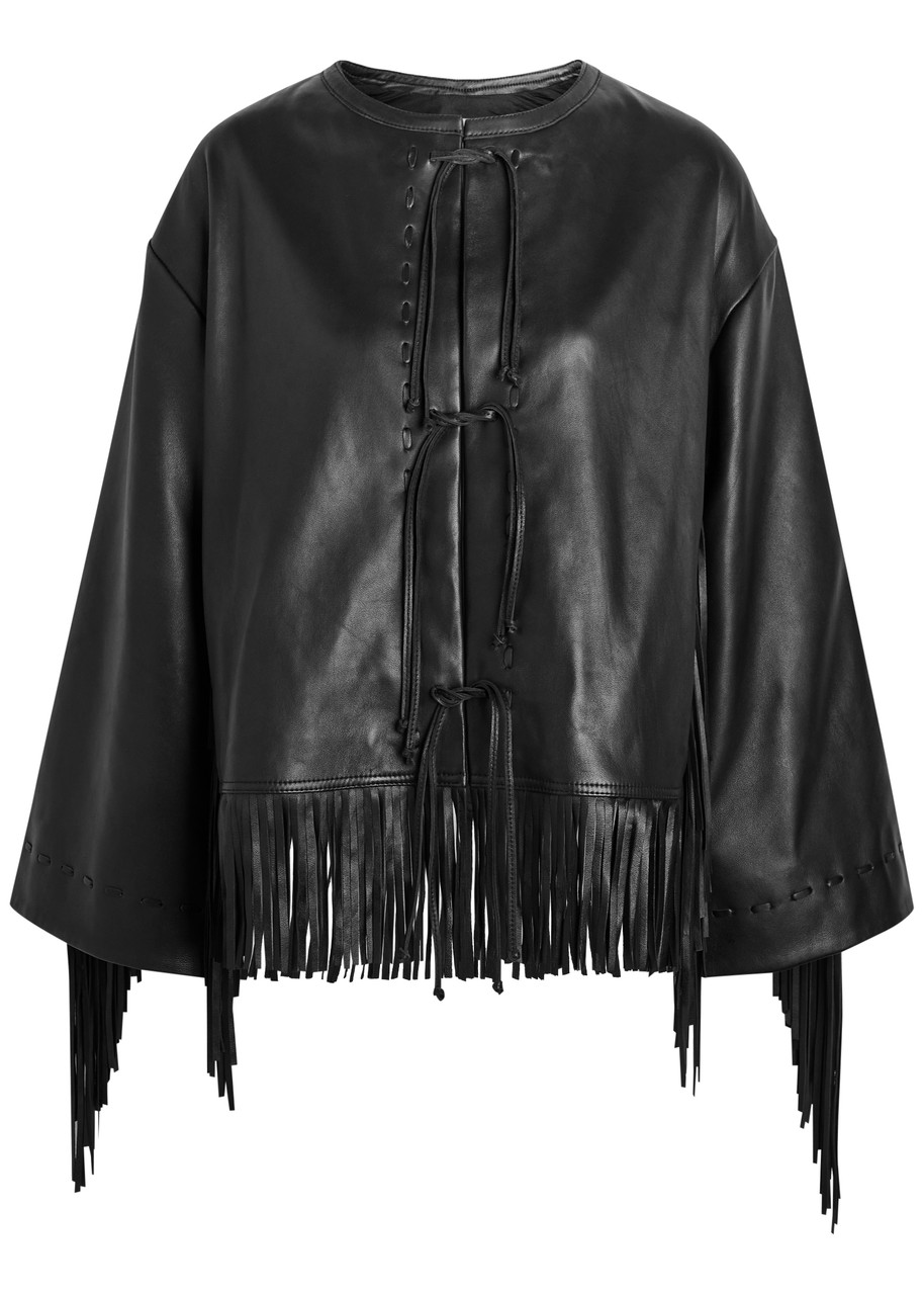 BY Malene Birger Zoena Fringed Leather Jacket - Black - 42 (UK14 / L)