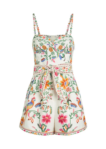 FARM RIO Delicate Forest printed linen romper | Harvey Nichols