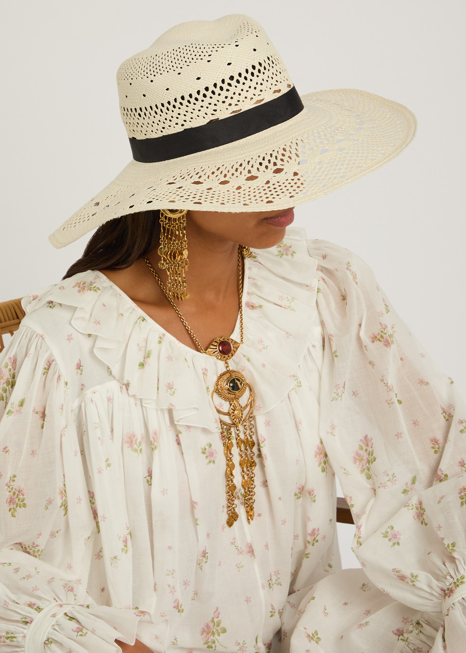 Chloe Panama Open-weave Straw Hat - White - M 