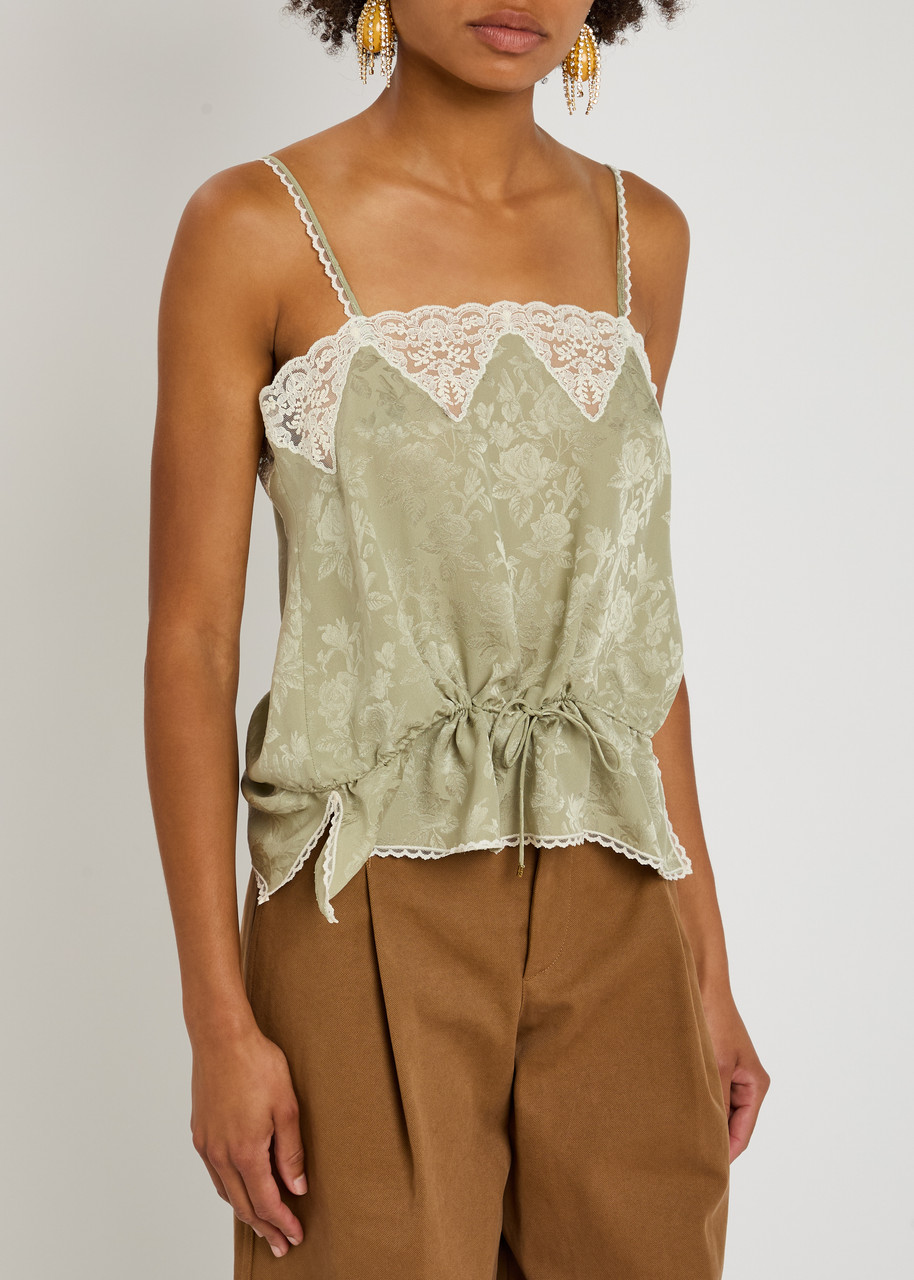 Chloé Women Silk Jacquard And Lace Drawstring Tank Top In Green