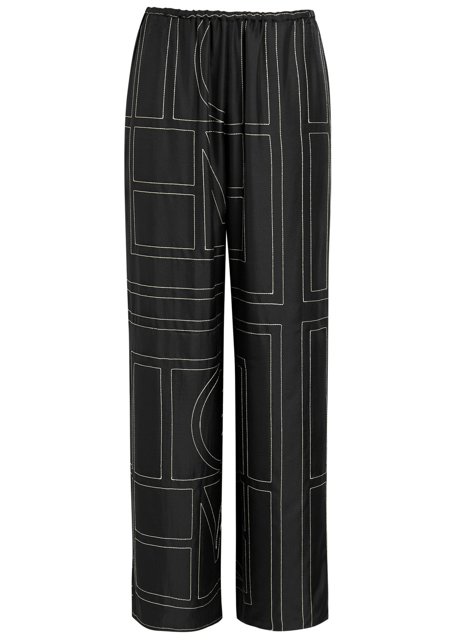 Toteme Logo-embroidered Silk-satin Trousers - Black
