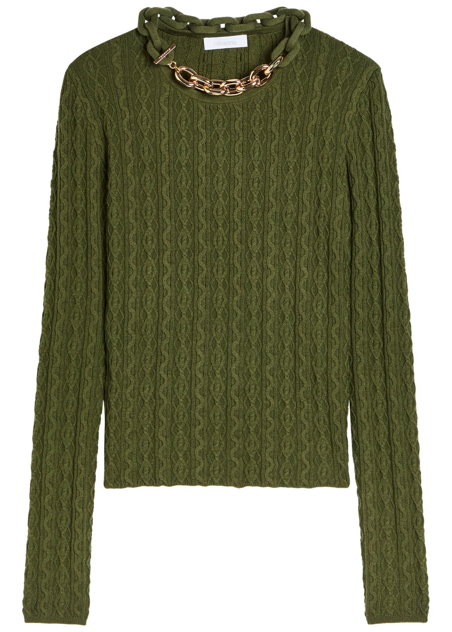 Rabanne Chain-embellished Cable-knit Jumper - Khaki - S (UK8-10 / S)