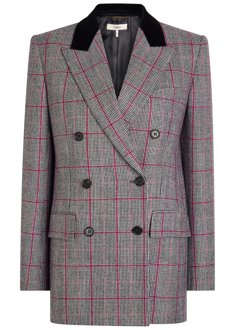 Chloe Checked Double-breasted Wool Blazer - Black And White - 38 (UK10 / S)