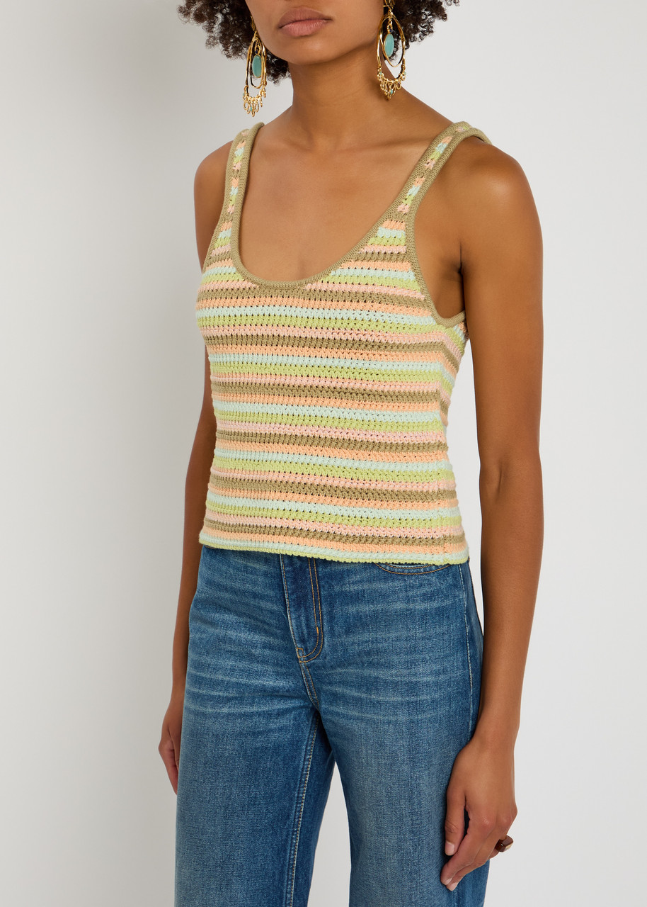  Chloe Logo-embroidered Striped Knit Tank - Green - S (uk8-10 / S) 