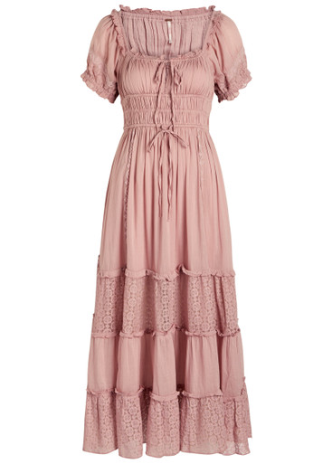 FREE PEOPLE: Falling Sun panelled cotton midi dress