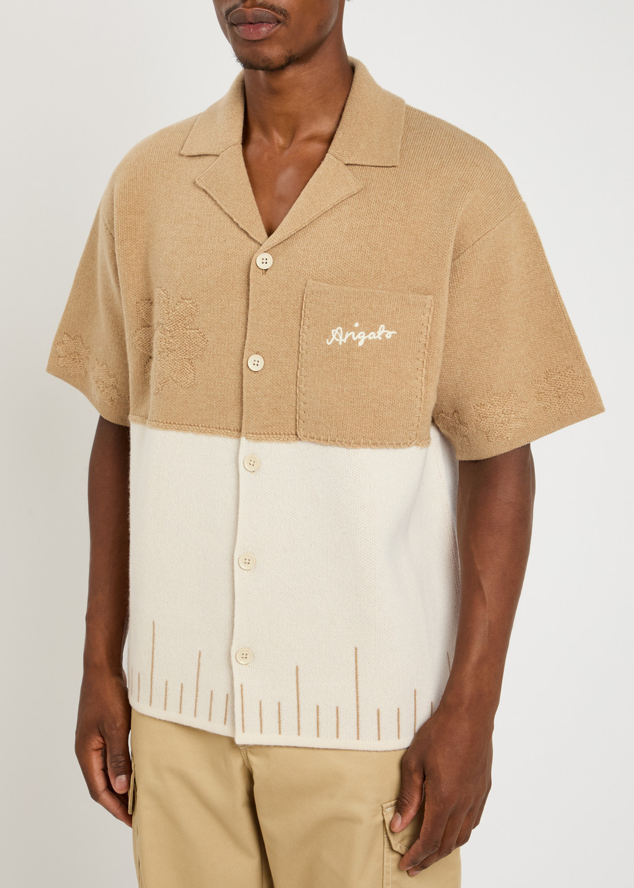  Axel Arigato Pier Textured Logo-embroidered Wool Shirt - Beige - S 
