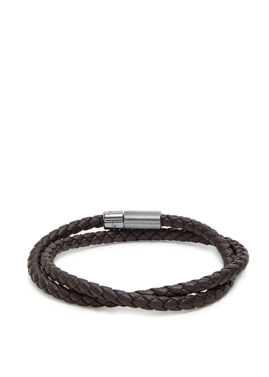  Tateossian Braided Leather Wrap Bracelet - Brown - M 