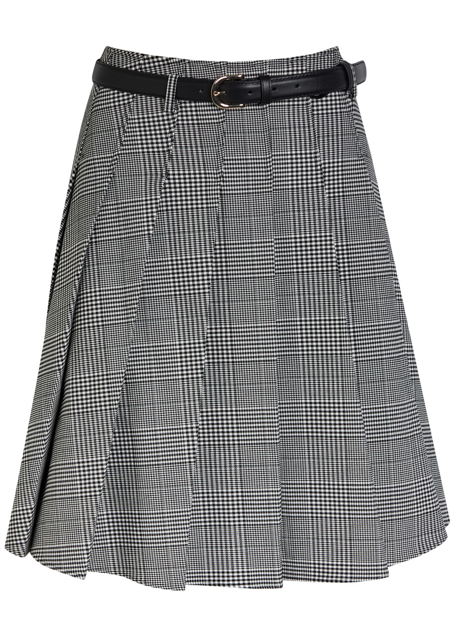 Self-portrait Prince Of Wales Checked Pleated Woven Skirt - Black - 4 (UK4 / Xxs)