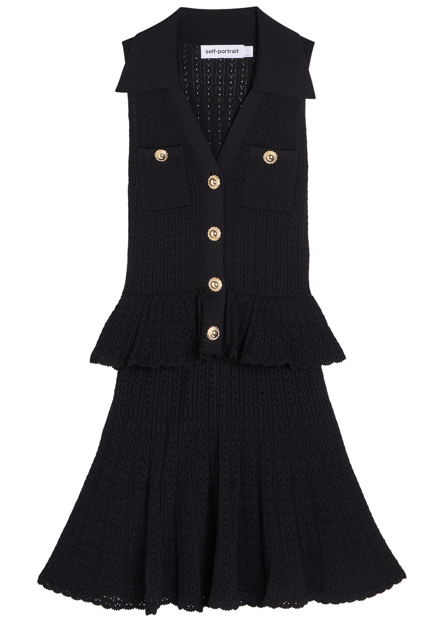 Self-portrait Pointelle-knit Mini Dress - Black - L (UK14 / L)