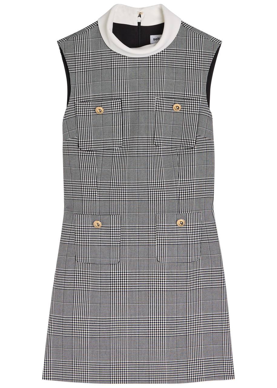 Self-portrait Prince Of Wales Checked Woven Mini Dress - Black - 12 (UK12 / M)
