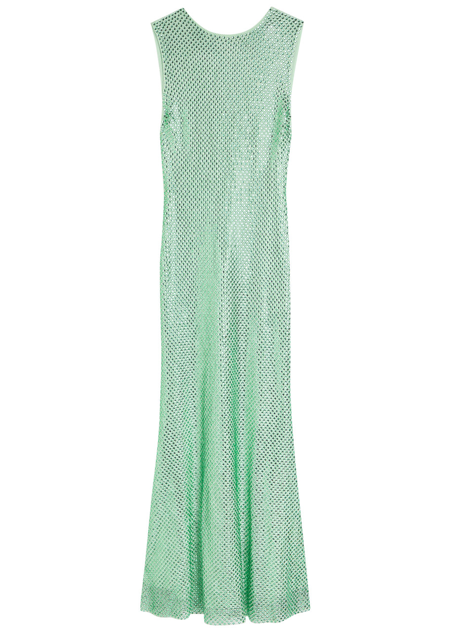 Self-portrait Crystal-embellished Mesh Gown - Green - 16 (UK16 / XL)