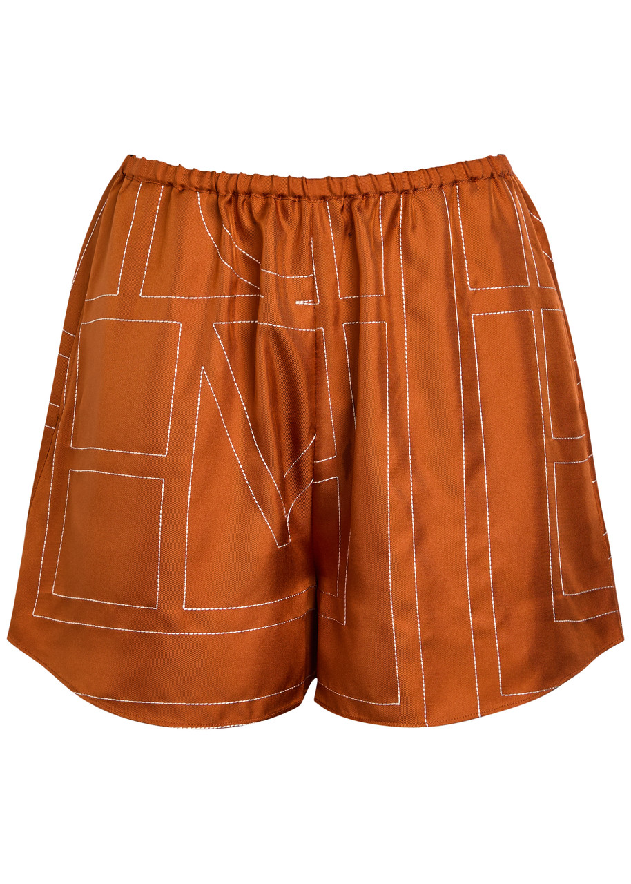 Totême Toteme Logo-embroidered Silk-satin Shorts