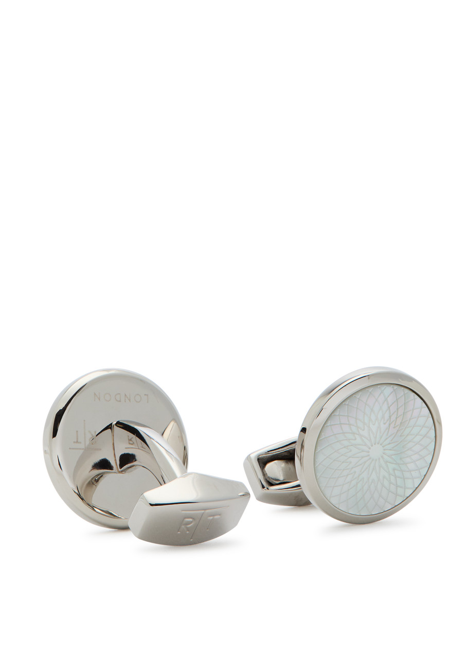 Tateossian Engraved Mother Of Pearl Cufflinks In Metallic