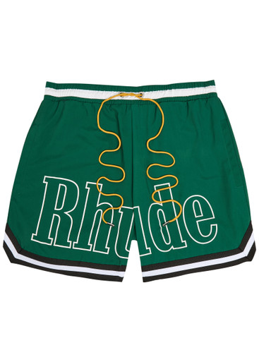 RHUDE Basketball logo-print shell swim shorts Harvey Nichols
