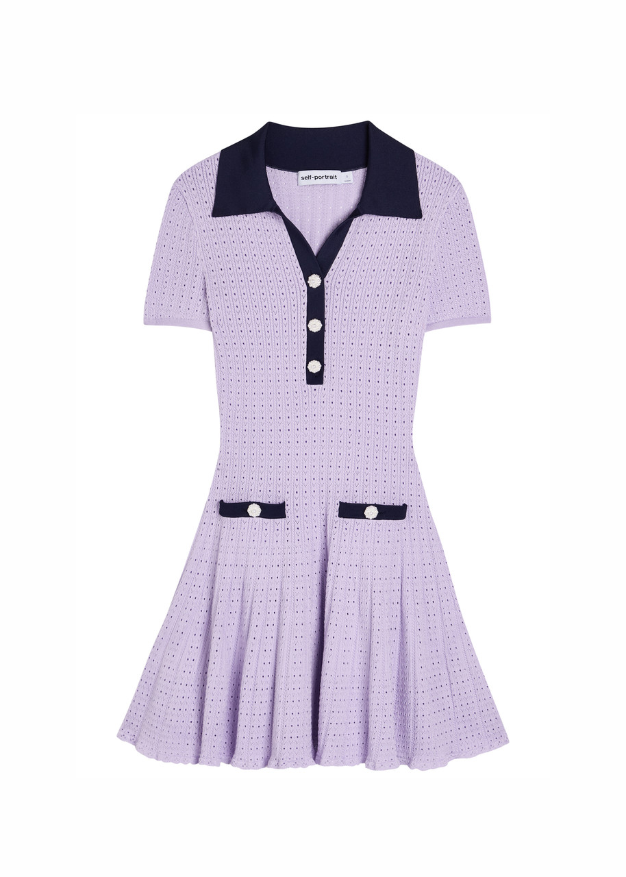 Self-portrait Embellished Pointelle Knitted Mini Dress - Purple - XS (UK6 / XS)
