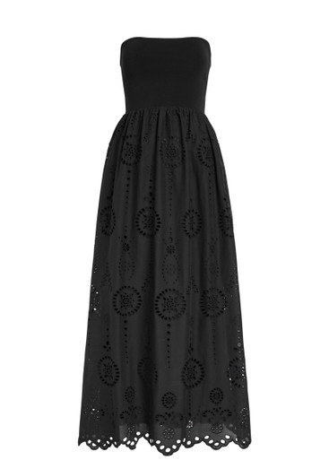 Matteau Strapless Broderie Anglais Cotton Midi Dress - Black