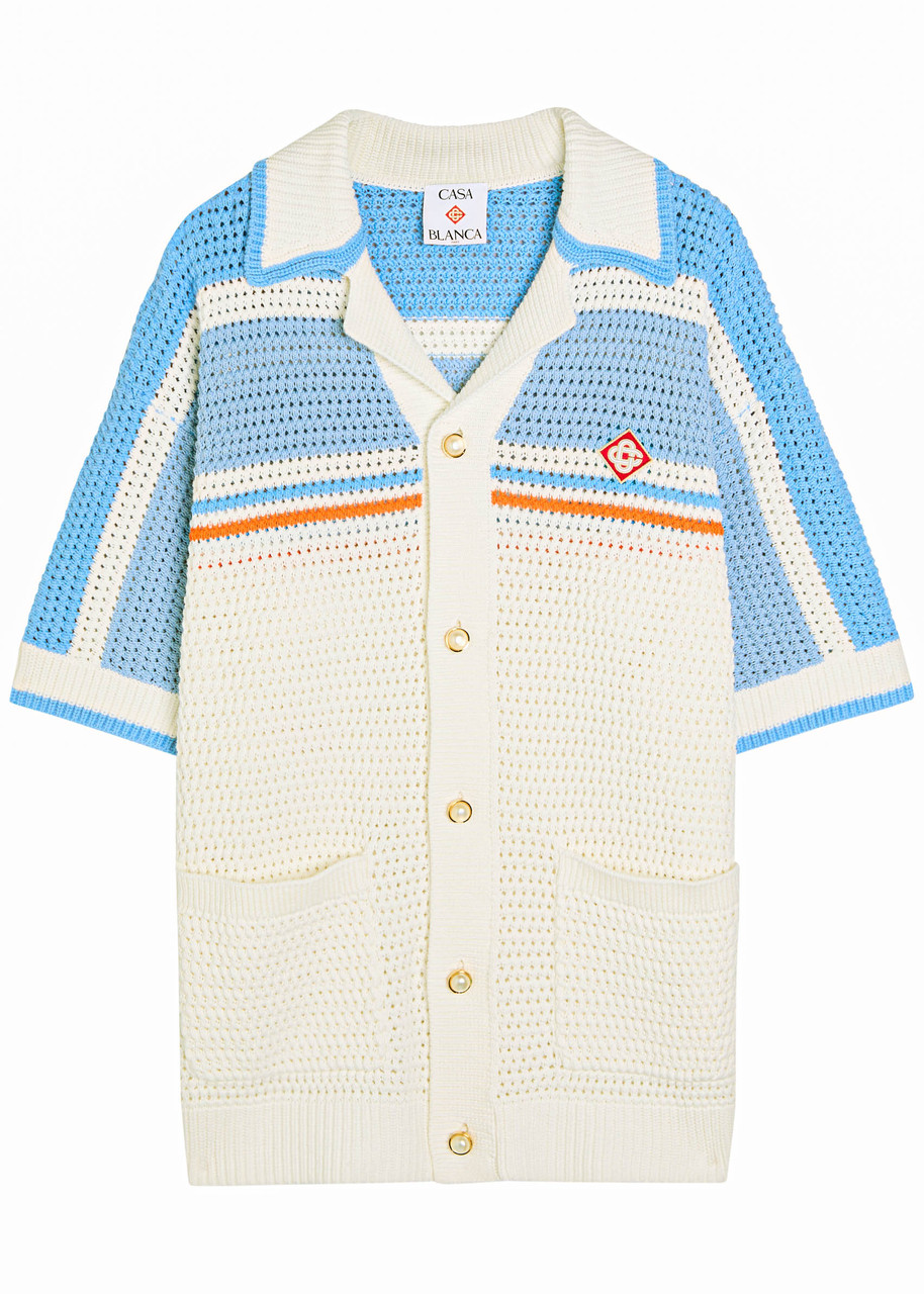 Casablanca Striped-crochet Cotton Shirt – Blue – XL Casablanca Striped-crochet Cotton Shirt – Blue – XL