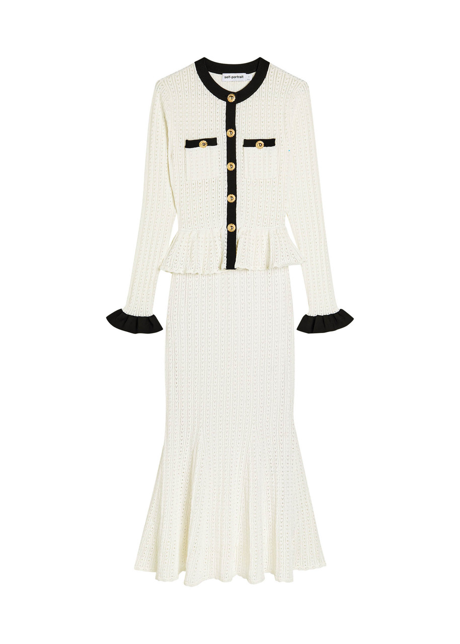 Self-portrait Pointelle-knit Midi Dress - White - M (UK12 / M)