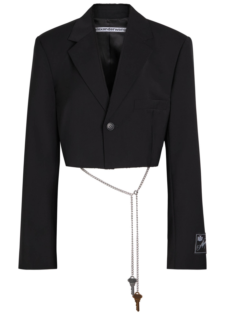 Alexander Wang Chain-embellished Cropped Wool-blend Blazer