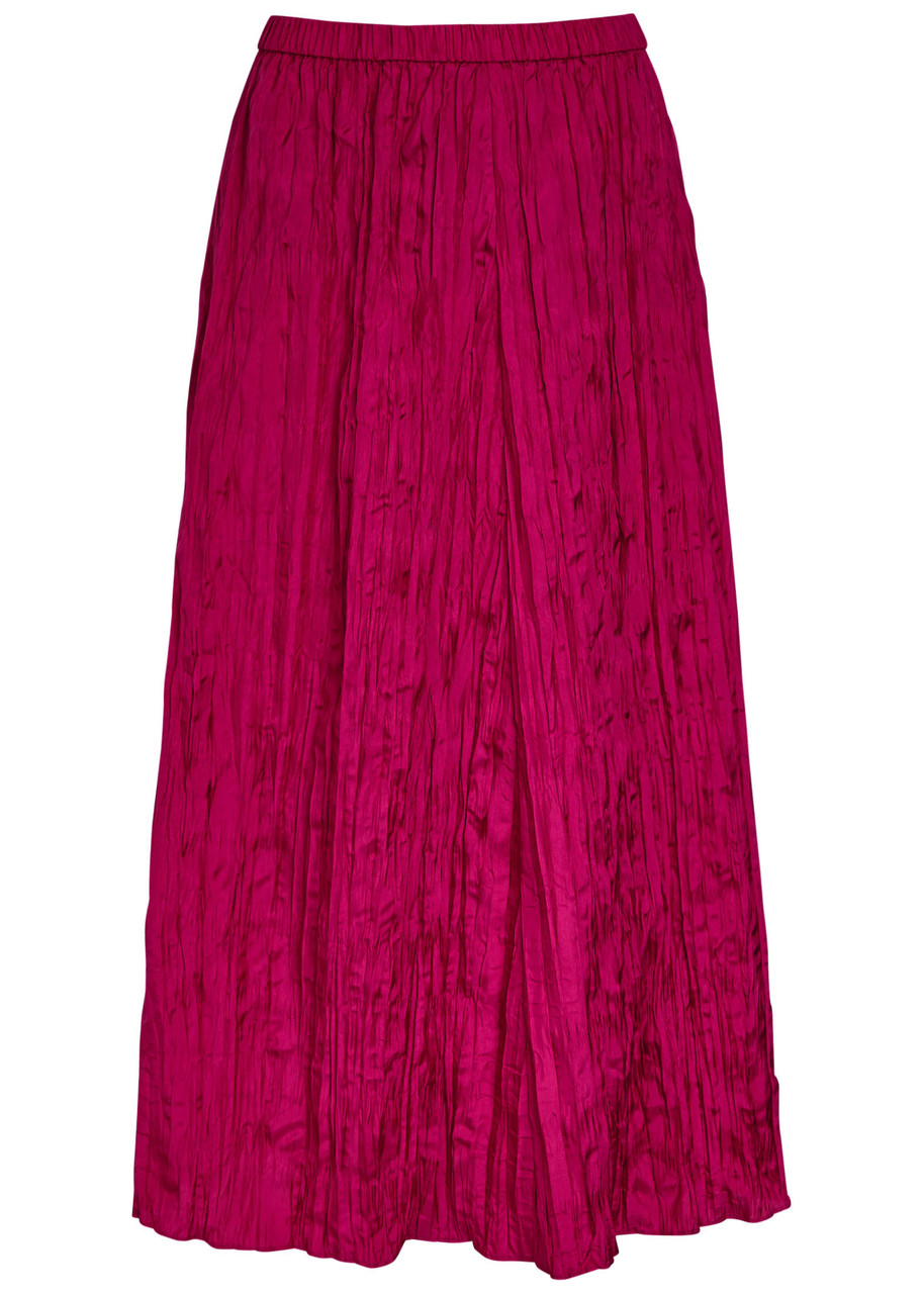 Eileen Fisher Crinkled Plissé Silk Midi Skirt - Fuchsia - XS (UK 6-8 / XS)