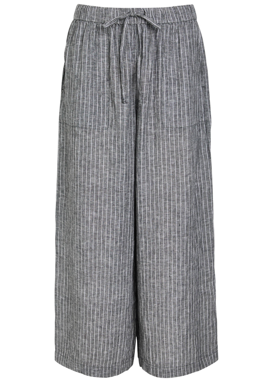 Eileen Fisher Pinstriped Cropped Linen Trousers - Black And White - S (UK 10-12 / M)