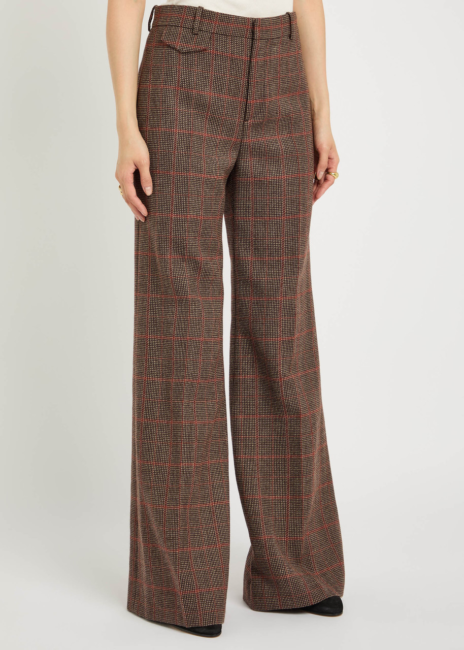  Chloe Checked Flared Wool Trousers - Brown - 44 (uk16 / Xl) 
