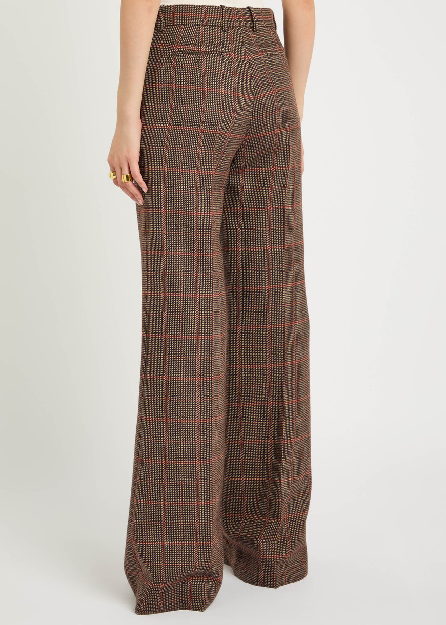  Chloe Checked Flared Wool Trousers - Brown - 44 (uk16 / Xl) 