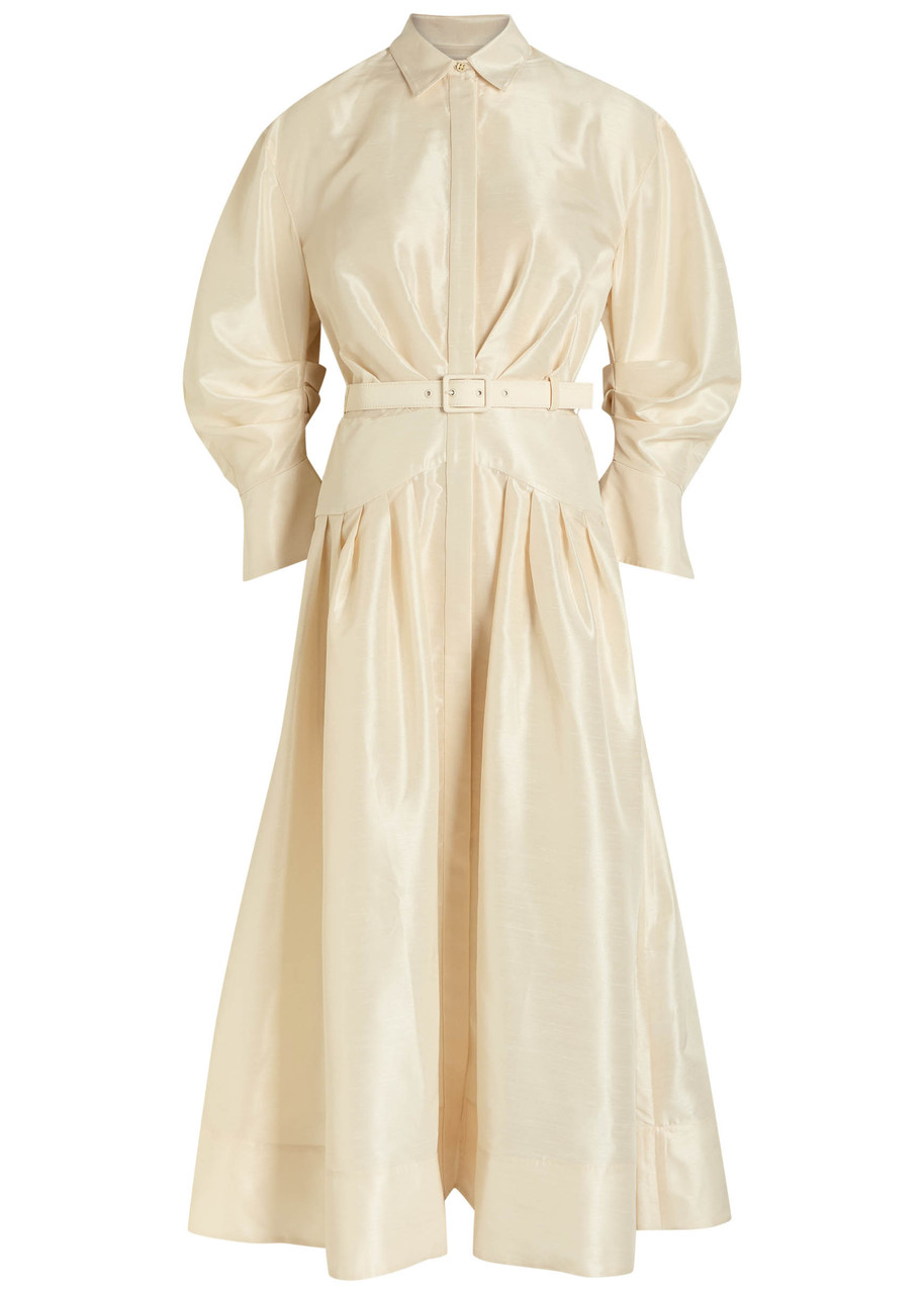 Rebecca Vallance Maple Taffeta Maxi Shirt Dress - Cream - 10 (UK10 / S)