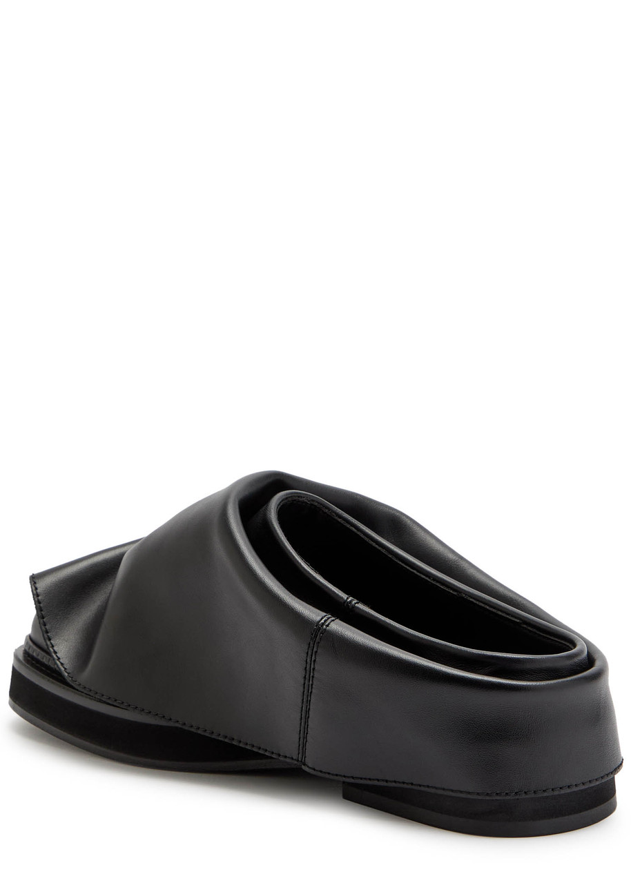 Attico Round Toe Leather Slip-on Sandals In Black