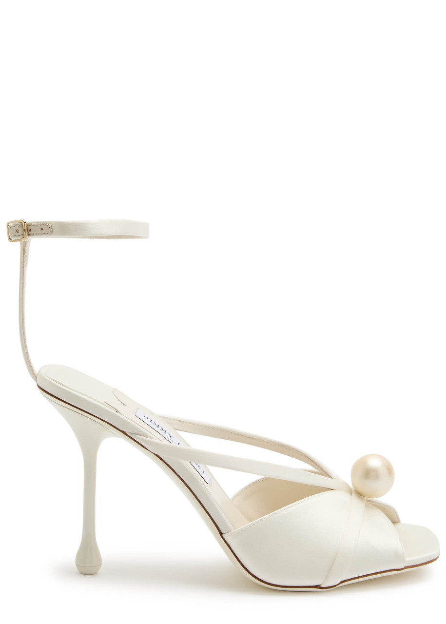 Jimmy Choo Siva 95 Embellished Satin Sandals - Ivory - 37 (IT37 / UK4)