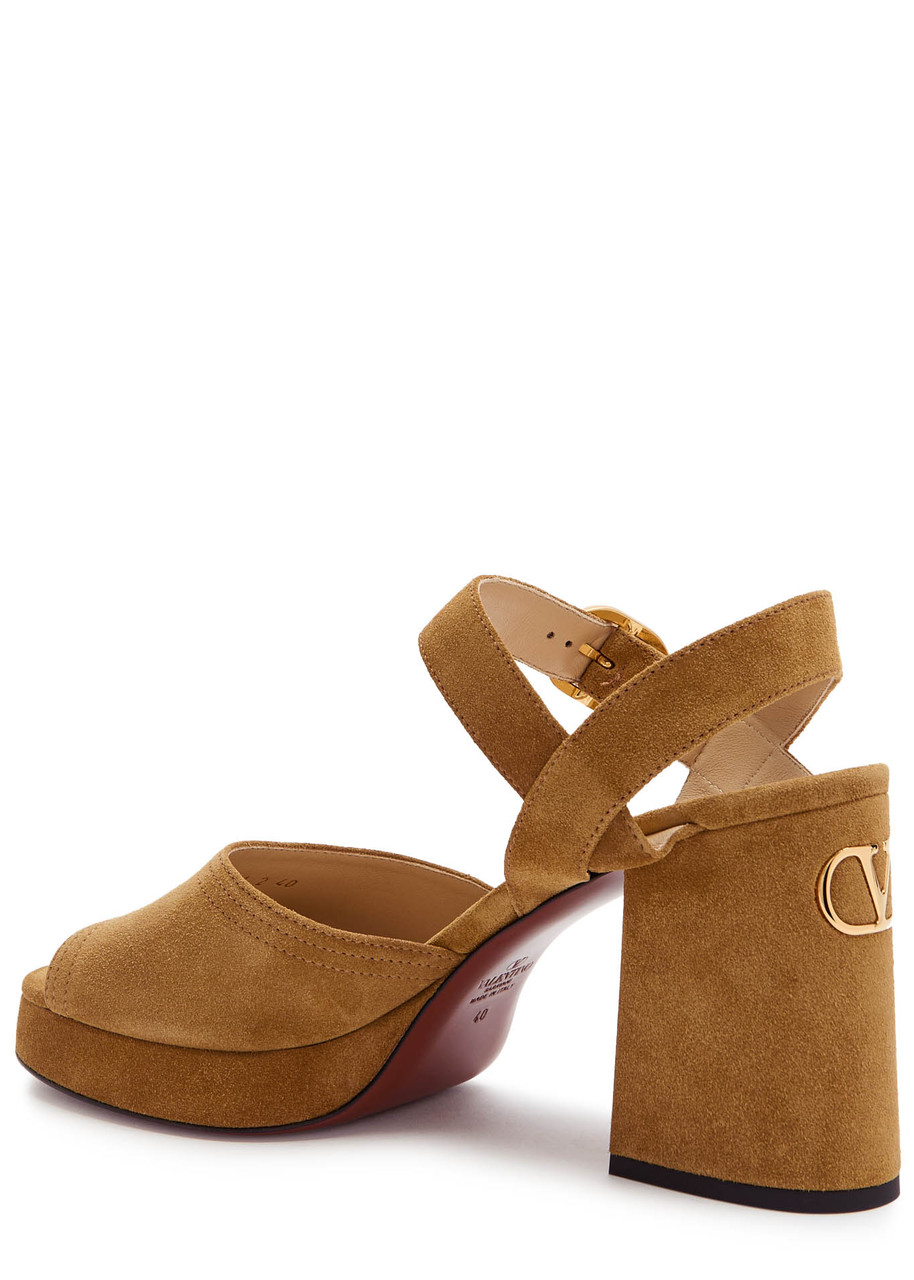 Valentino Garavani Fawcette Platform Crust Leather Sandal 100mm Woman Havana Beige 41 In Brown