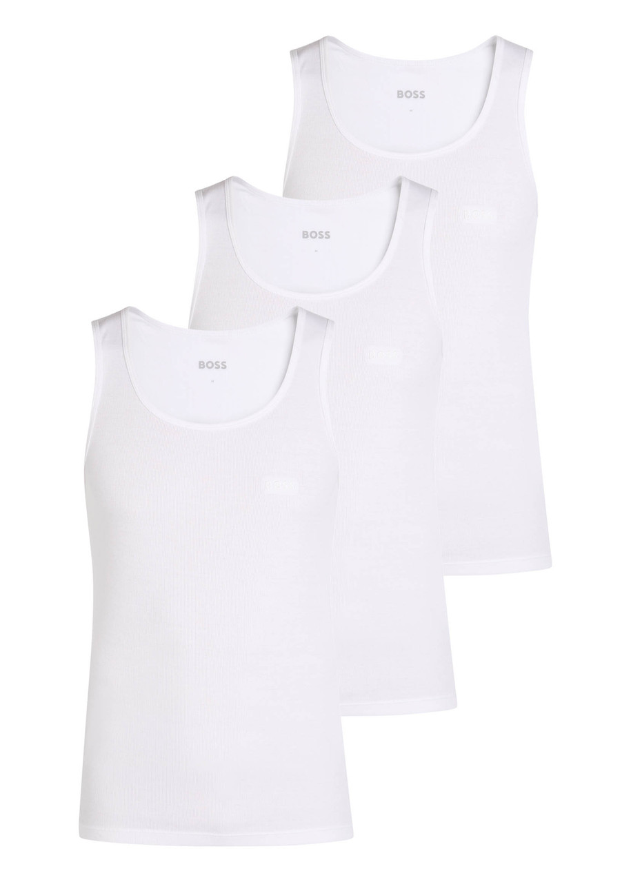 Boss Ribbed Cotton Vests - set of Three - White - XL