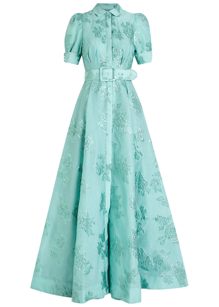 Rebecca Vallance Benette Floral-jacquard Cloqué Gown - Teal - 6 (UK6 / XS)