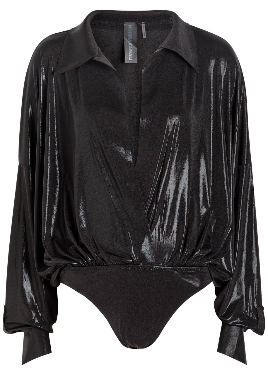 Norma Kamali Pearlescent Stretch-jersey Shirt Bodysuit - Black - XS (UK6 / XS)
