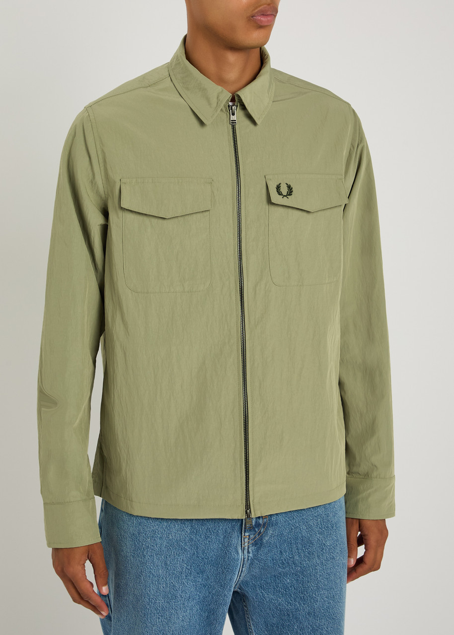  Fred Perry Logo-embroidered Crinkled Shell Overshirt - Green - L 