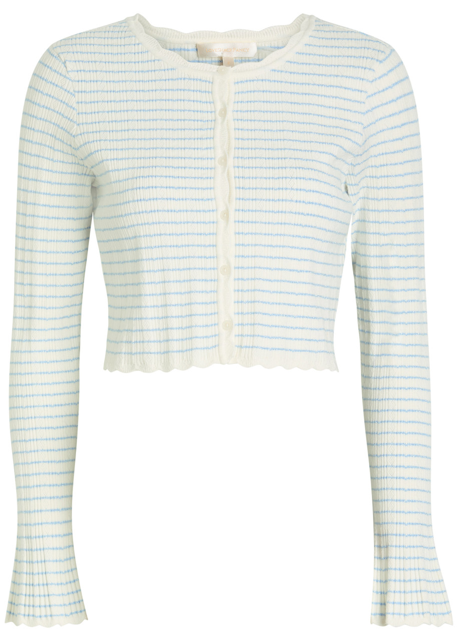 Loveshackfancy Media Striped Stretch-knit Cropped Cardigan