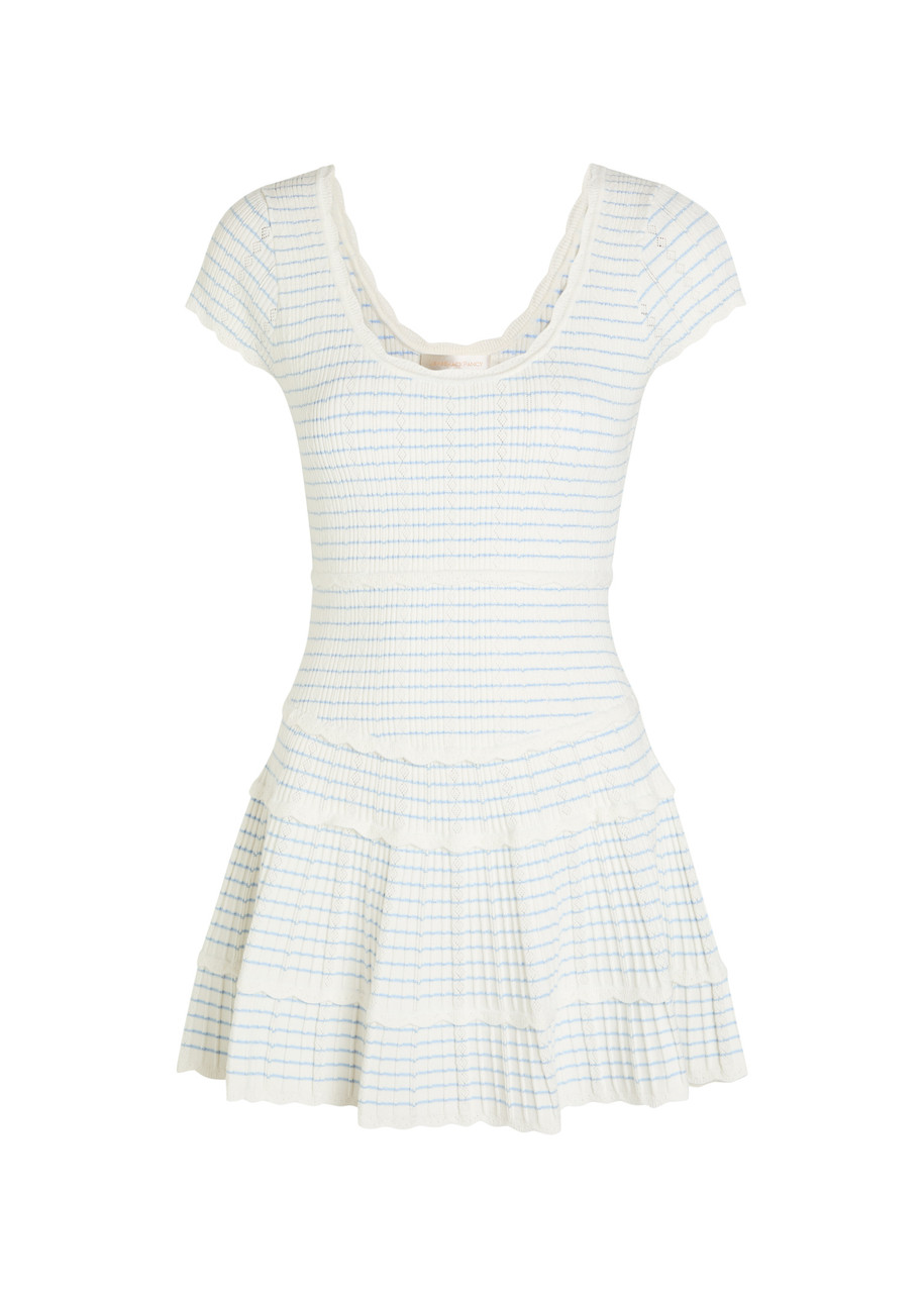 Loveshackfancy Elisavette Striped Pointelle Knit Mini Dress - White And Blue - L (UK14 / L)