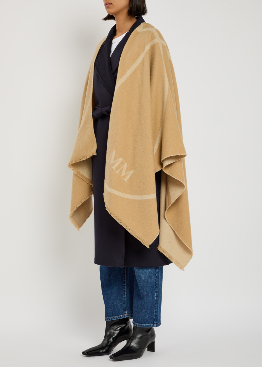  Mm Jacquard Wool Poncho - Sand - One Size 