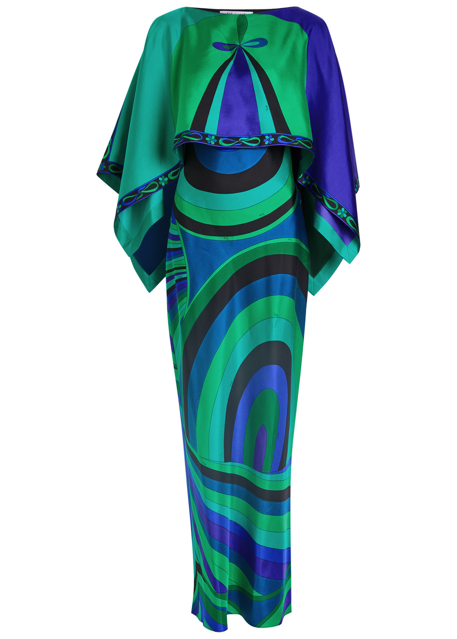 Pucci Iride Cape-effect Silk-twill Maxi Dress