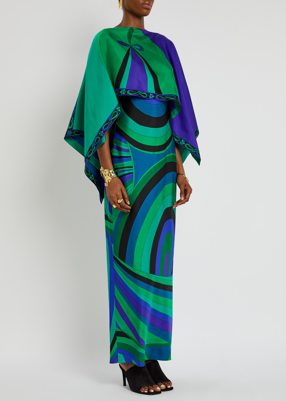  Pucci Iride Cape-effect Silk-twill Maxi Dress - Multi Print - 46 (uk14 / L) 