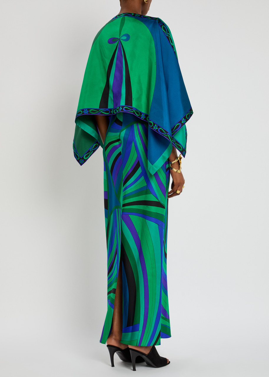 Pucci Iride Cape-effect Silk-twill Maxi Dress - Multi Print - 46 (uk14 / L) 