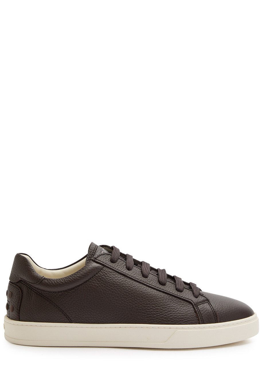 Tod's Grained Leather Round Toe Rubber Sole Sneakers In Brown