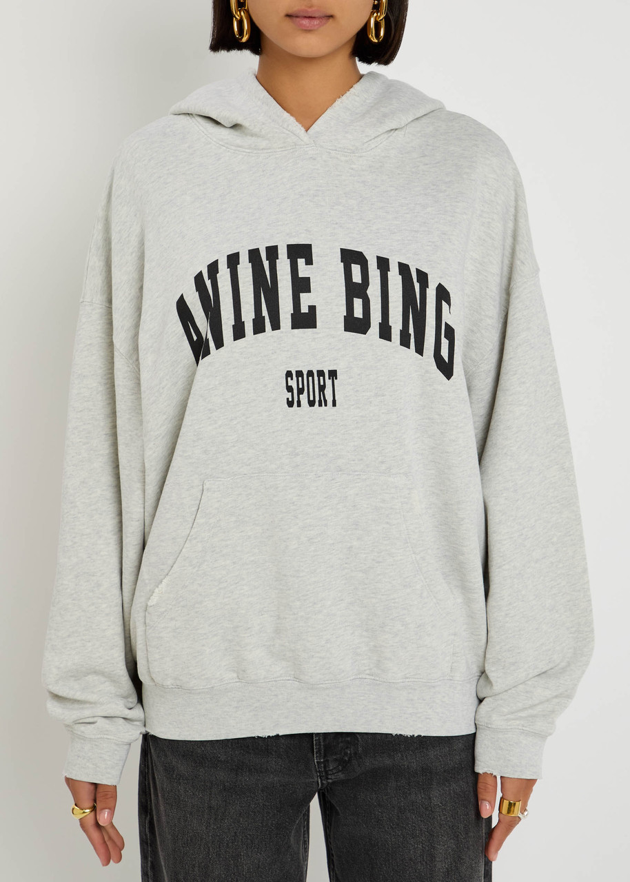 Anine Bing Harvey Hooded Cotton Sweatshirt In Gray