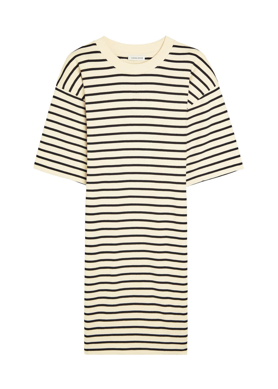 Anine Bing Mona Striped Cotton-blend Mini Dress - White And Black - L (UK14 / L)