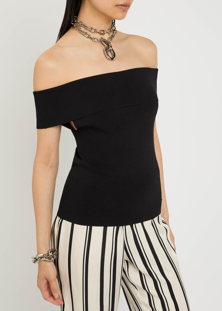 Anine Bing Womens Black Francis Off-shoulders Knitted Top In Black