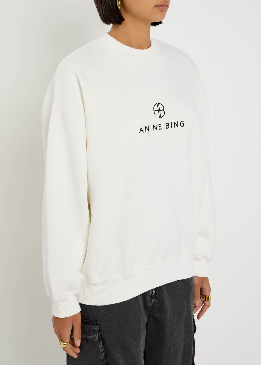 Anine Bing Jaci Logo Cotton-blend Sweatshirt In White