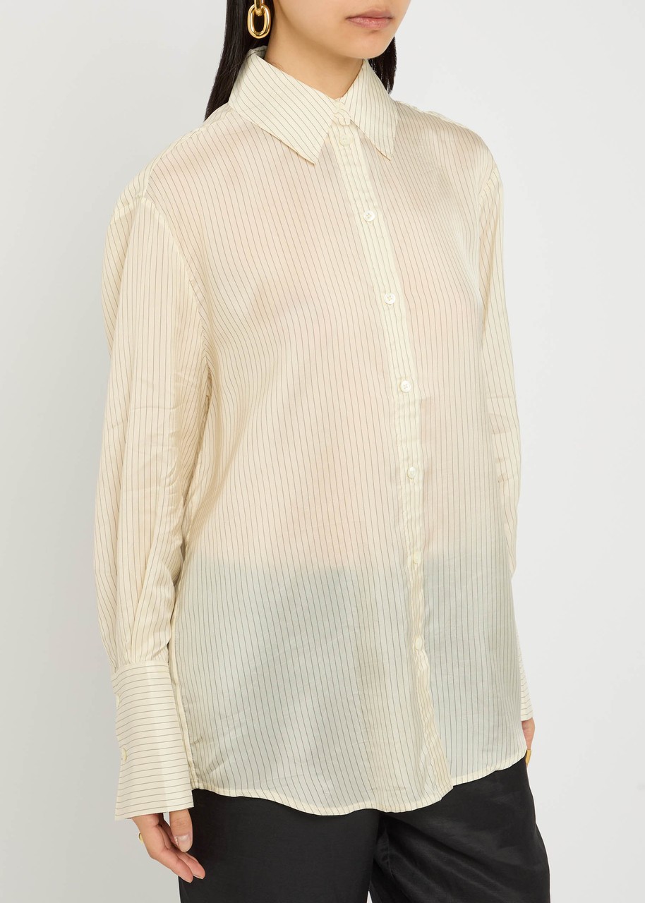 Anine Bing Bridget Pinstriped Satin Shirt – Cream – L (UK14 / L)