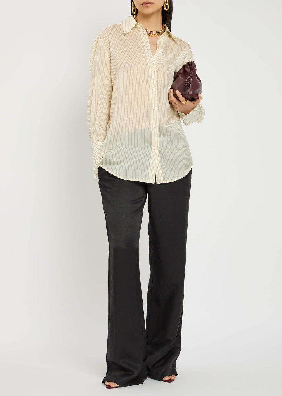 Anine Bing Bridget Pinstriped Satin Shirt – Cream – L (UK14 / L)