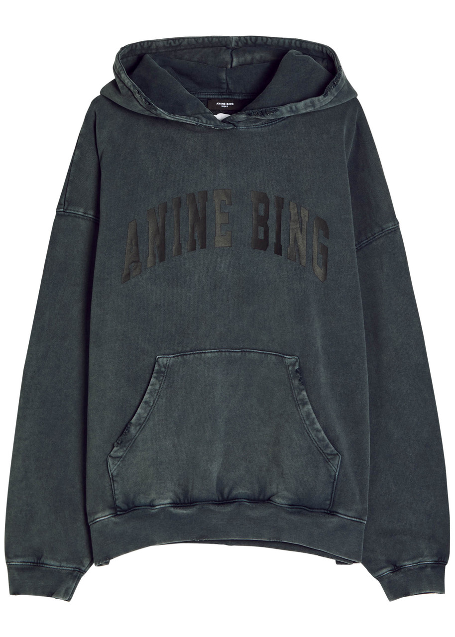 Anine Bing Harvey Hooded Cotton Sweatshirt In Black