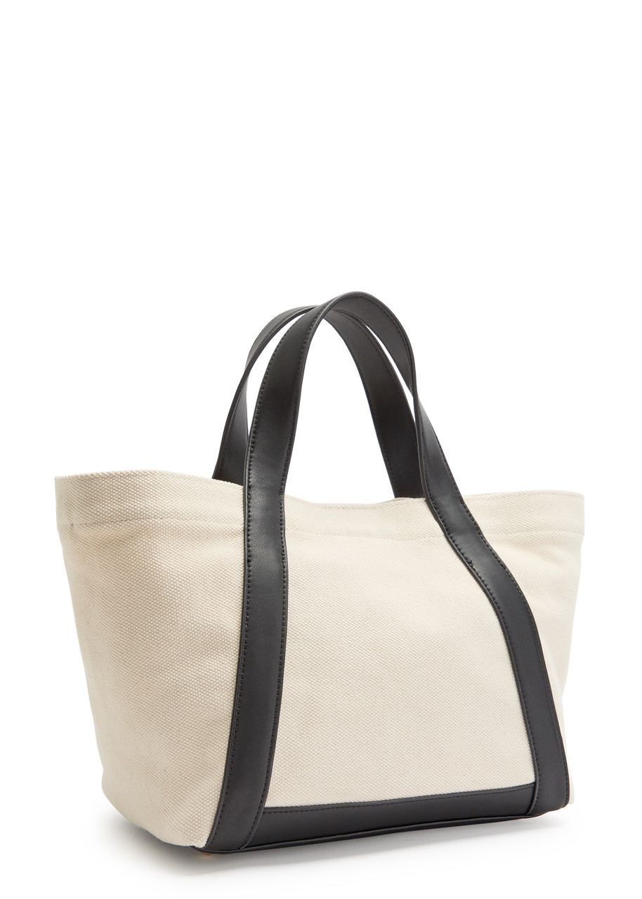 Anine Bing Cara Small Canvas And Leather Tote In Beige